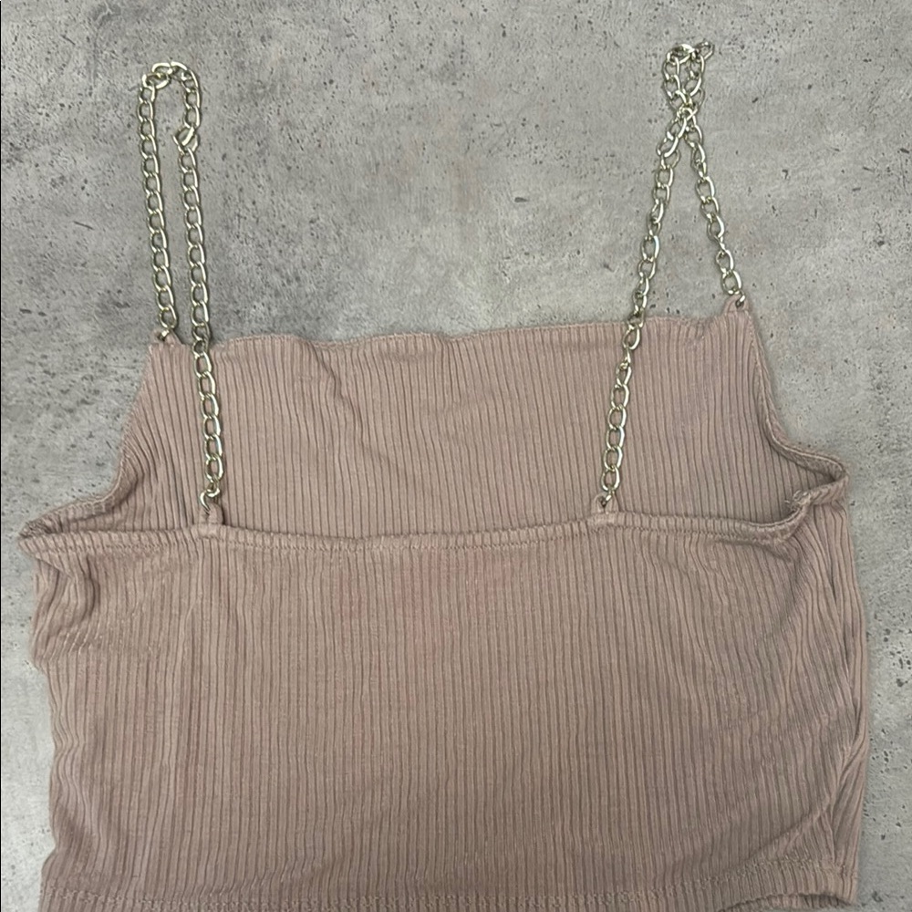 Chain Strap Ribbed Tan Crop Top - Picture 4 of 4